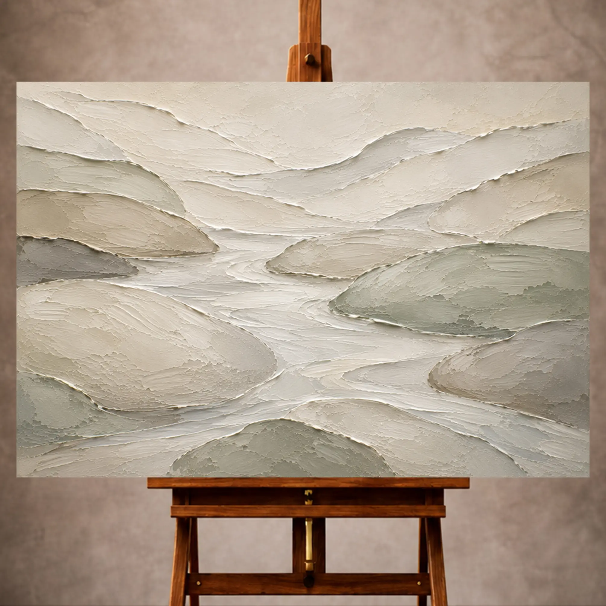 Premium Wall Art Yatay Html Edition – 0ffice073 Image 1 Ivory and sage Quiet Focus Wall Art print featuring flowing river stone contours for refined office interiors