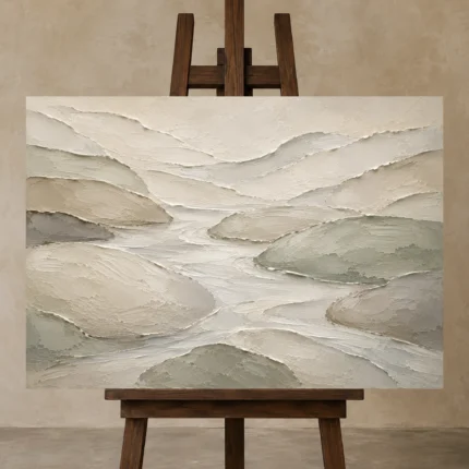 Flowing River Stone Quiet Focus Wall Art Canvas Print shown in Studio Easel