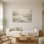 Flowing River Stone Quiet Focus Wall Art Canvas Print styled in a refined neutral interior