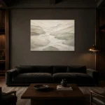 Flowing River Stone Quiet Focus Wall Art Canvas Print shown in a warm modern interior