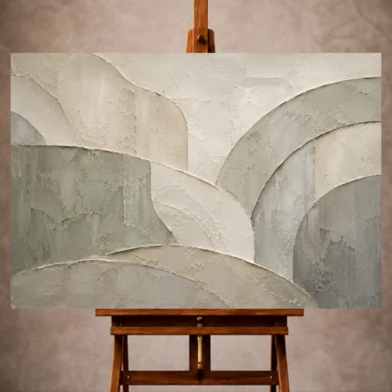 Ivory and sage Quiet Focus Wall Art print featuring broad architectural curves and textured plaster for elegant office interiors