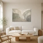Sage Architectural Curves Quiet Focus Wall Art Canvas Print styled in a refined neutral interior