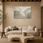Sage Architectural Curves Quiet Focus Wall Art Canvas Print presented in a sophisticated home setting