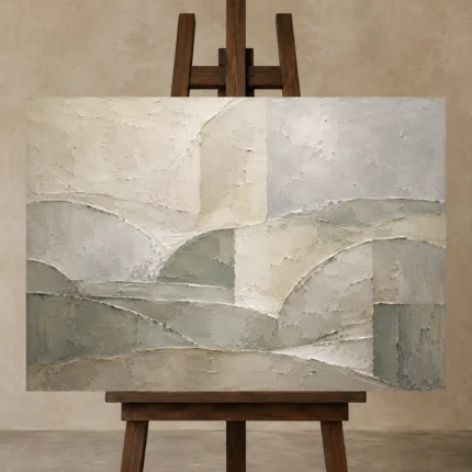 Weathered Geometry Quiet Focus Wall Art Canvas Print displayed on a studio easel