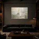Weathered Geometry Quiet Focus Wall Art Canvas Print shown in a warm modern interior