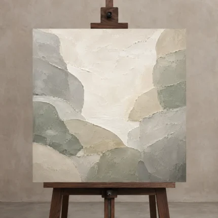 Pearl Stone Harmony Quiet Focus Wall Art Canvas Print displayed on a studio easel
