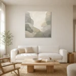 Pearl Stone Harmony Quiet Focus Wall Art Canvas Print styled in a refined neutral interior