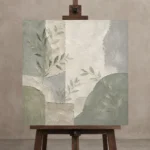 Dusty Sage Botanical Quiet Focus Wall Art Canvas Print displayed on a studio easel