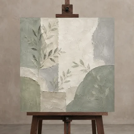 Dusty Sage Botanical Quiet Focus Wall Art Canvas Print shown in Studio Easel
