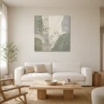 Dusty Sage Botanical Quiet Focus Wall Art Canvas Print styled in a refined neutral interior
