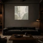 Dusty Sage Botanical Quiet Focus Wall Art Canvas Print shown in a warm modern interior