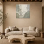 Dusty Sage Botanical Quiet Focus Wall Art Canvas Print presented in a sophisticated home setting