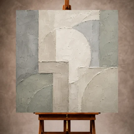 Ivory and sage Quiet Focus Wall Art print featuring architectural circles and rectangular mineral planes for refined office interiors