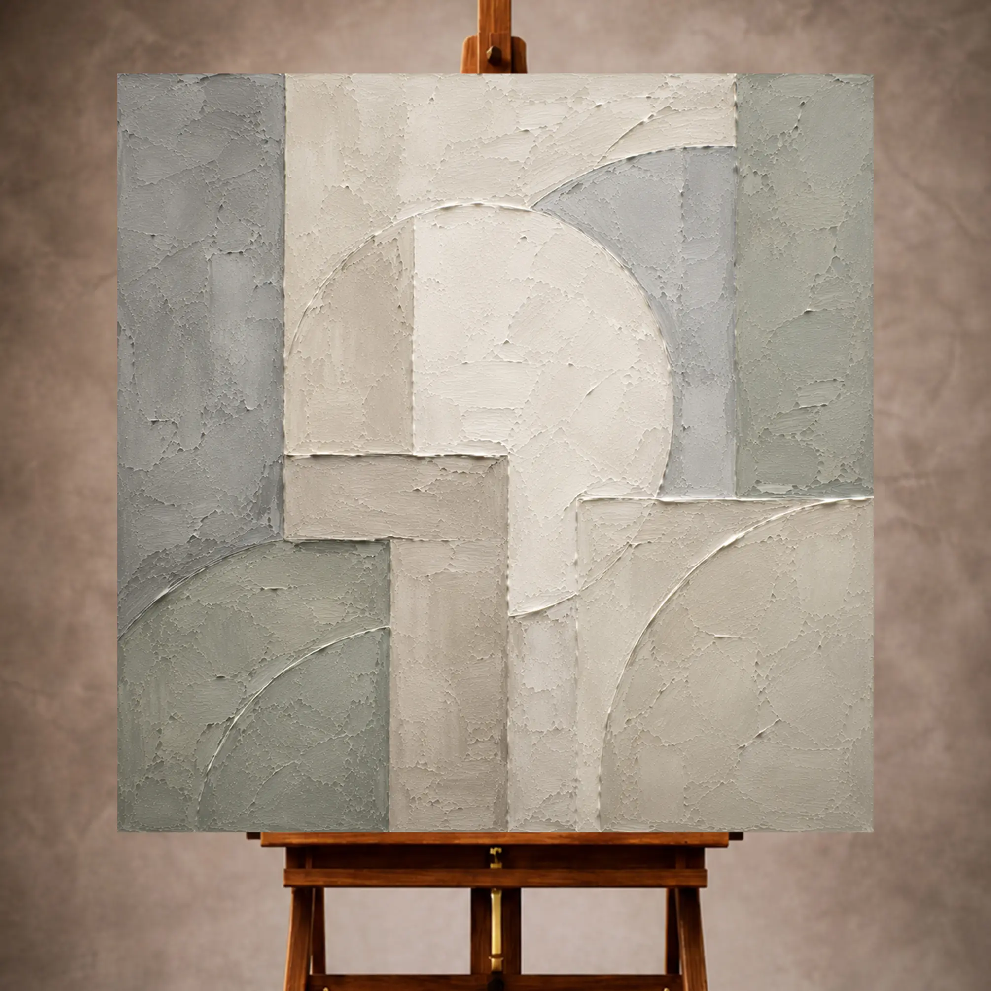 Premium Wall Art Kare Html Edition – 0ffice078 Image 1 Ivory and sage Quiet Focus Wall Art print featuring architectural circles and rectangular mineral planes for refined office interiors