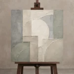 Ivory Geometric Quiet Focus Wall Art Canvas Print displayed on a studio easel