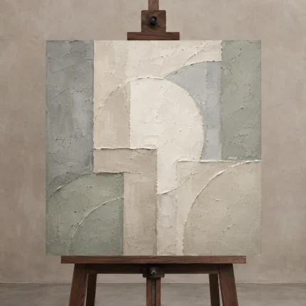 Ivory Geometric Quiet Focus Wall Art Canvas Print displayed on a studio easel