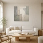 Ivory Geometric Quiet Focus Wall Art Canvas Print styled in a refined neutral interior