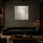 Ivory Geometric Quiet Focus Wall Art Canvas Print shown in a warm modern interior