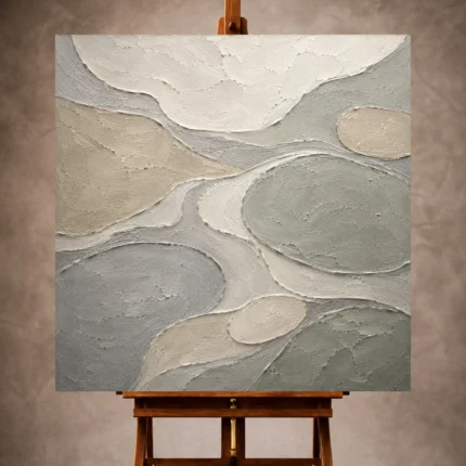 Soft gray and sage Quiet Focus Wall Art print featuring flowing river stone contours and calm water ripples for elegant office interiors