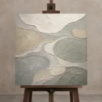 Sage River Ripple Quiet Focus Wall Art Canvas Print displayed on a studio easel