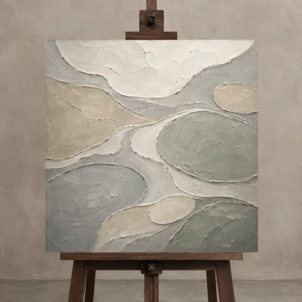 Sage River Ripple Quiet Focus Wall Art Canvas Print displayed on a studio easel