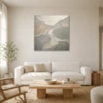 Sage River Ripple Quiet Focus Wall Art Canvas Print styled in a refined neutral interior