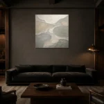 Sage River Ripple Quiet Focus Wall Art Canvas Print shown in a warm modern interior