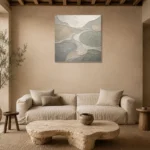 Sage River Ripple Quiet Focus Wall Art Canvas Print presented in a sophisticated home setting