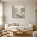Sage Sculptural Geometry Quiet Focus Wall Art Canvas Print styled in a refined neutral interior
