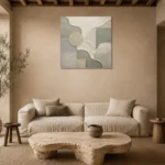 Sage Sculptural Geometry Quiet Focus Wall Art Canvas Print presented in a sophisticated home setting