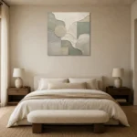 Sage Sculptural Geometry Quiet Focus Wall Art Canvas Print showcased in an elegant minimalist interior