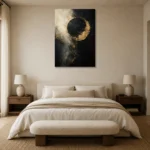 Golden Eclipse Black & Gold Wall Art Canvas Print showcased in an elegant minimalist interior
