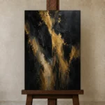 Gilded Veil Black & Gold Wall Art Canvas Print displayed on a studio easel