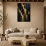 Gilded Veil Black & Gold Wall Art Canvas Print presented in a sophisticated home setting