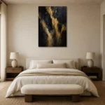 Gilded Veil Black & Gold Wall Art Canvas Print showcased in an elegant minimalist interior