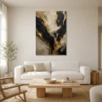 Ivory Rift Black & Gold Wall Art Canvas Print styled in a refined neutral interior