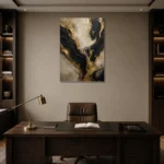 Ivory Rift Black & Gold Wall Art Canvas Print displayed in a contemporary gallery-inspired room