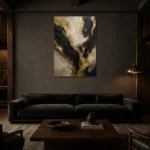 Ivory Rift Black & Gold Wall Art Canvas Print shown in a warm modern interior