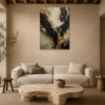 Ivory Rift Black & Gold Wall Art Canvas Print presented in a sophisticated home setting