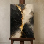 Gilded Fault Black & Gold Wall Art Canvas Print displayed on a studio easel