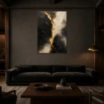 Gilded Fault Black & Gold Wall Art Canvas Print shown in a warm modern interior