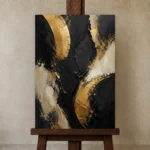 Gilded Arc Black & Gold Wall Art Canvas Print displayed on a studio easel