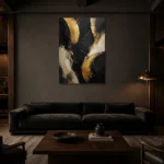 Gilded Arc Black & Gold Wall Art Canvas Print shown in a warm modern interior