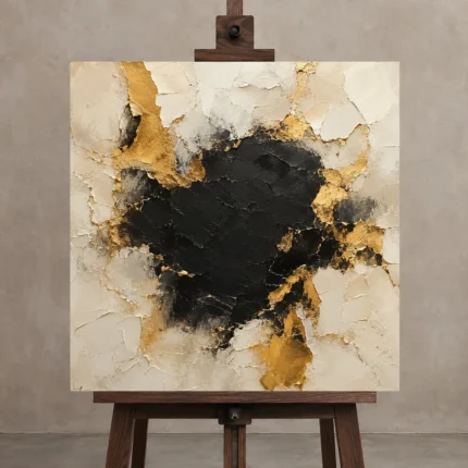 Gilded Fragment Black & Gold Wall Art Canvas Print shown in Studio Easel