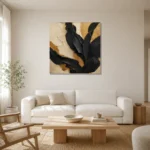 Sable Palm Black & Gold Wall Art Canvas Print styled in a refined neutral interior