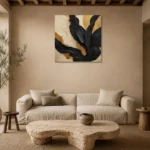 Sable Palm Black & Gold Wall Art Canvas Print presented in a sophisticated home setting