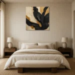 Sable Palm Black & Gold Wall Art Canvas Print showcased in an elegant minimalist interior