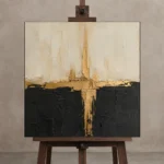 Gilded Axis Black & Gold Wall Art Canvas Print displayed on a studio easel