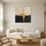 Gilded Axis Black & Gold Wall Art Canvas Print styled in a refined neutral interior