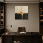 Gilded Axis Black & Gold Wall Art Canvas Print displayed in a contemporary gallery-inspired room